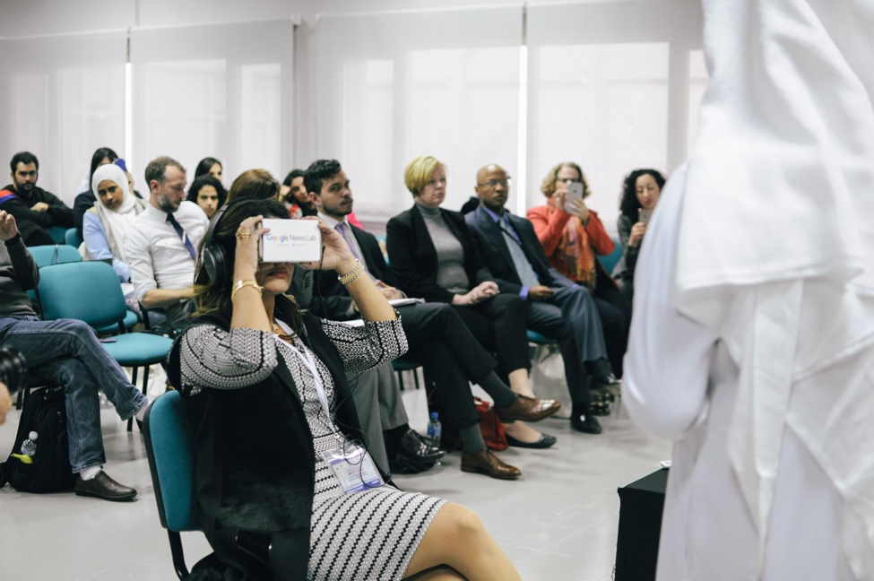 TechCamp trainer participates in a Virtual Reality demonstration