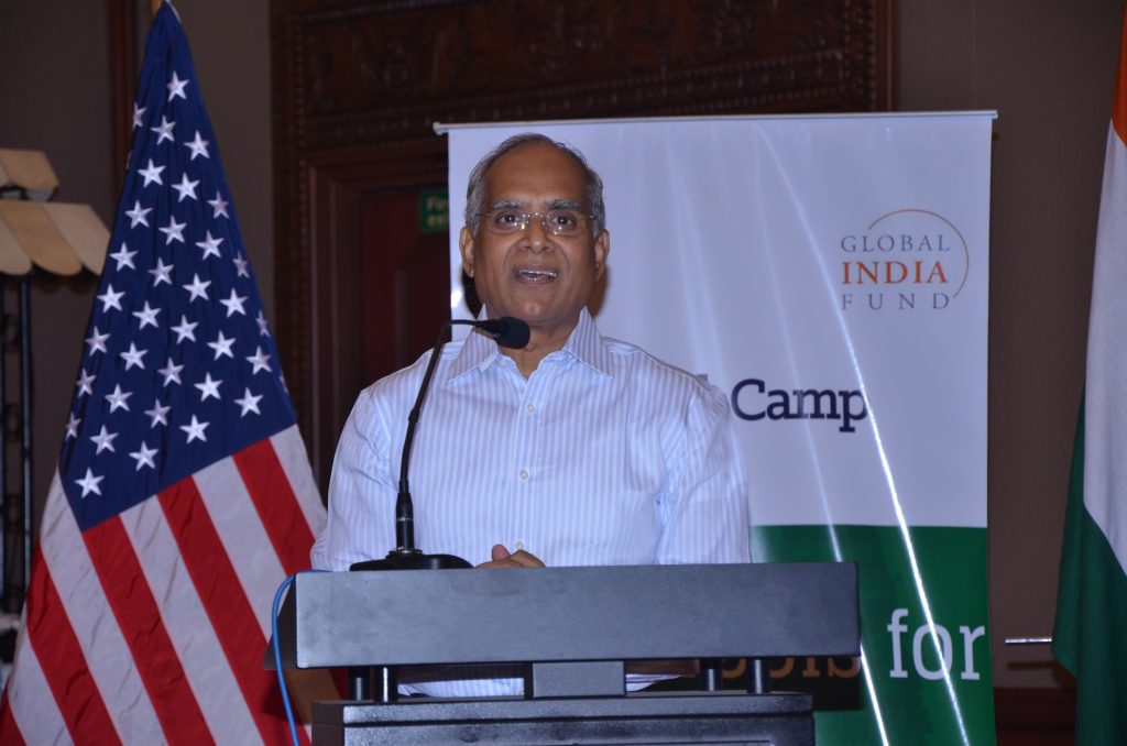 Mr. Lakshmi Narayanan, Co-founder of Cognizant Technology Solutions, addresses participants at TechCamp Chennai.