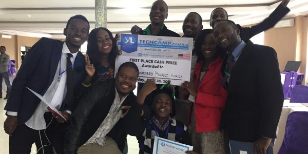 YAPA project members after winning the pitch competition at TechCamp Zambia